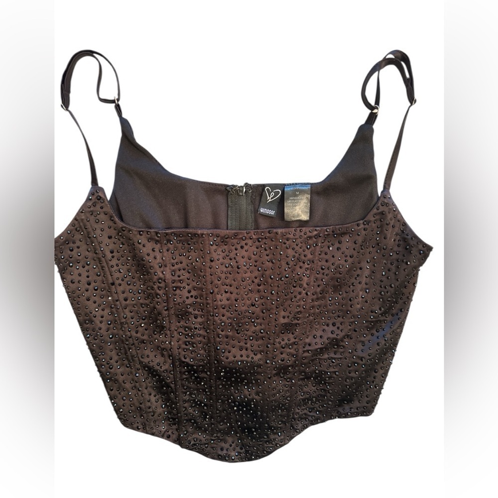 Y2K Windsor Women's Black Sequin Beaded Black Tank Top Camisole Corset Sz M